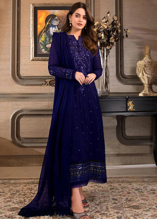 ﻿ Embroidered Unstitched 3 Piece Chiffon Suit -EM0030-Party Wear