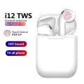 i12 Double Airpods Wireless Bluetooth Hand Free with Power Bank Stereo Earphones White bluetooth ear phone for all cell phones use