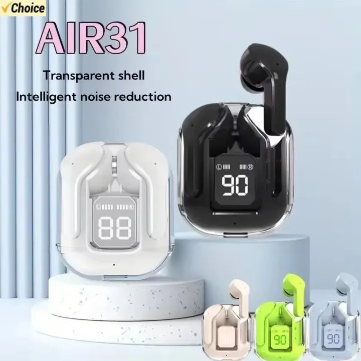 Air 31 Buds TWS Bluetooth 5.3 ENC Smart Touch Control Stereo HiFi Noise Reduction Lightweight & Portable In Ear Earbuds with Microphone Deep Bass Stereo Music TWS Air 31 Wireless Transparent Earphones